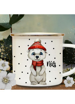 Emaillebecher Becher Tasse Camping Eisbär Bär Winter & Wunschname Name Kaffeetasse Geschenk eb566