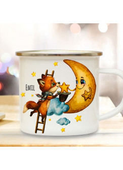 Emaillebecher Becher Tasse Camping Fuchs mit Mond & Wunschname Name Kaffeetasse Winter Geschenk eb571