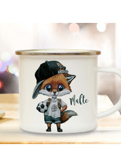 Emaillebecher Emaille Becher Camping Tasse Fuchs Fußball Junge & Name Wunschname Kaffeetasse Geschenk eb607