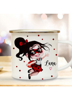 Emaille Becher Einschulung Schulbeginn Tasse Marienkäfer Girl Mädchen & Name Wunschname Kaffeetasse Geschenk eb614