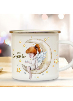 Emaille Becher Camping Tasse Engel Engelchen auf Mond sitzend & Spruch Mein Engelchen Kaffeetasse Geschenk Weihnachten eb623