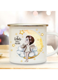 Emaille Becher Camping Tasse Engel Engelchen auf Wolke sitzend & Spruch Ein Schutzengel für dich Kaffeetasse Geschenk Weihnachten eb626