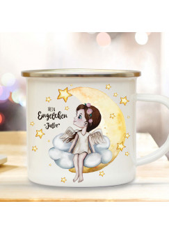 Emaille Becher Camping Tasse Engel Engelchen auf Wolke sitzend & Spruch Mein Engelchen mit Wunschname Name Kaffeetasse Geschenk Winter Weihnachten eb627