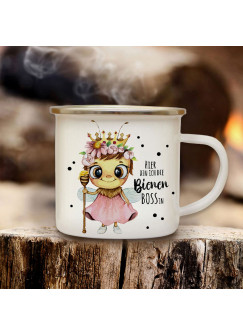 Emaille Becher Camping Tasse Biene Bienchen Bienenkönigin Spruch Hier bin ich die Bienen Bossin Kaffeetasse Geschenk eb637