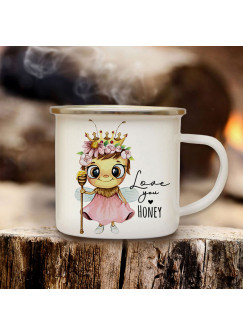 Emaille Becher Camping Tasse Biene Bienchen Bienenkönigin Spruch Love you Honey Kaffeetasse Geschenk eb640