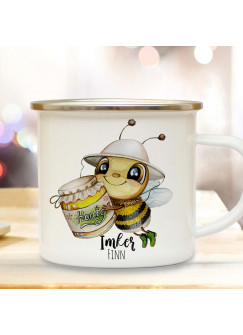 Emaille Becher Camping Tasse Biene Bienchen Imkerbiene Honigglas & Wunschname Name Imker Kaffeetasse Geschenk eb644