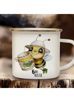 Emaille Becher Camping Tasse Biene Bienchen Imkerbiene Honigglas Spruch Bee Master Kaffeetasse Geschenk eb645