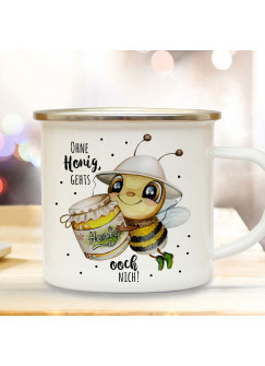 Emaille Becher Camping Tasse Biene Bienchen Imkerbiene Honigglas Spruch Ohne Honig gehts ooch nich Kaffeetasse Geschenk eb646