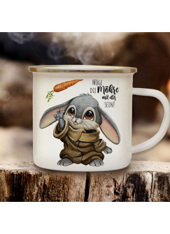 Tasse Emaille Becher Hase Häschen Bunny Spruch Möge die Möhre mit dir sein Motiv Kaffeebecher Kaffeetasse Geschenk Bundle50 ts2055 & eb660