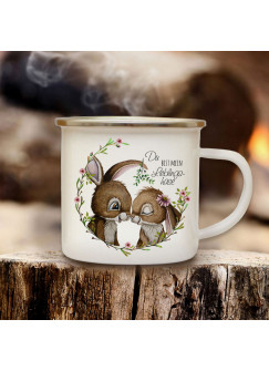 Emaille Becher Camping Tasse Hase Häschen Hasenpaar Paar Spruch Du bist mein Lieblingshase Kaffeetasse Geschenk Spruchbecher eb662