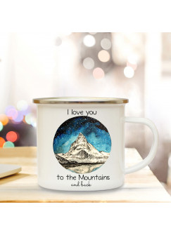 Emaille Becher Camping Tasse mit Berg Sternenhimmel & Spruch I love you adventurers Kaffeetasse Geschenk Kaffeebecher eb69