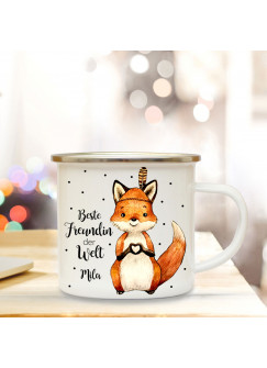 Emaille Becher Camping Tasse mit Fuchs & Spruch beste Freundin der Welt mit Name Kaffeetasse Geschenk Kaffeebecher Wunschname eb72