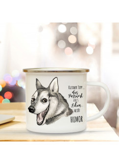 Emaille Becher Camping Tasse mit Husky & Spruch Passwort Humor Kaffeetasse Geschenk Kaffeebecher eb76