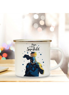 Emaille Becher Camping Tasse mit Superherld & Spruch Kaffeetasse Geschenk Kaffeebecher eb78