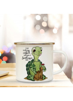 Emaille Becher Camping Tasse mit Schildkröte & Spruch viele Wege zum Glück... Kaffeetasse Geschenk Kaffeebecher eb92
