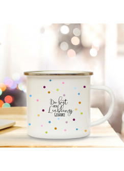 Emaille Becher Camping Tasse mit Spruch mein Lieblingsgedanke Kaffeetasse Geschenk Kaffeebecher eb98