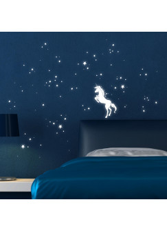 Wandtattoo Einhorn mit Leuchtsternen fluoreszierend M1293