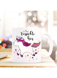 Tasse Becher Tasse mit Einhorn Kaffeebecher Einhorn Einhorntasse Tasse Einhorn mit Spruch nur Verrückte hier... komm Einhorn wir gehen ts403