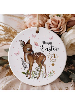 Osteranhänger Osterschmuck mit Reh Rehkitz deer Osterei Ostereier Wunschname personalisiert Happy Easter ornaments Ostern Geschenk eo1