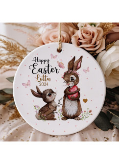 Osteranhänger Osterschmuck mit Häschen Hase Bunny Osterei Ostereier personalisiert Happy Easter ornaments Ostern Geschenk eo2