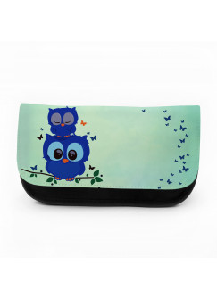 Federtasche Kosmetiktasche Eule Eulen auf Ast Zweig mit Schmetterlingen f039 Pencil case cosmetic bag Owls on branch with butterflies f039