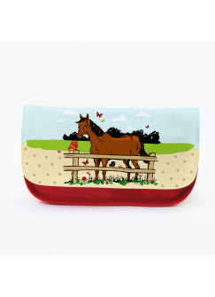 Federtasche Kosmetiktasche Pferd mit Schmetterlingen und Wiese f074 Pencil case cosmetic bag horse with butterflies and meadow f074