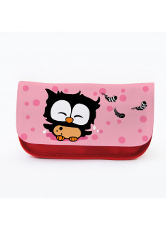 Federtasche Kosmetiktasche Eule mit Punkten und Federn f080 Pencil case cosmetic bag owl with dots and feathers 080