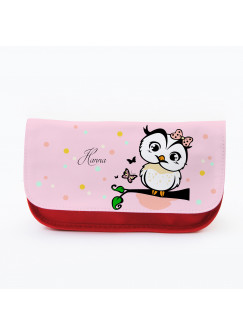 Federtasche Kosmetiktasche Eule auf Ast mit Punkten und Wunschnamen f082 Pencil case cosmetic owl on branch with desired names 082