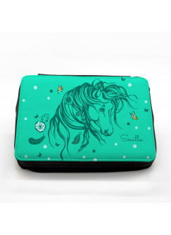 Gefüllte Federtasche Wildpferd Pferd mit Wunschnamen fm031 Filled pencil case wild horse horses with desired name fm031