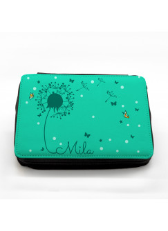 Gefüllte Federtasche Pusteblume mit Punkten Schmetterlingen und Wunschnamen fm032 Filled pencil case dandelion with butterflies points and desired name fm032