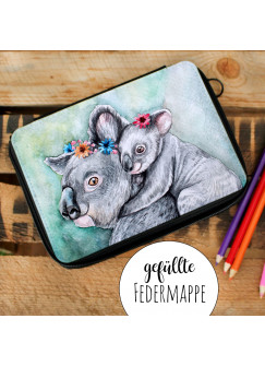 Gefüllte Federtasche Federmappe individuelles Federmäppchen Koalas und Name Wunschname fm138