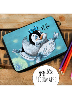 Gefüllte Federtasche Schulstart Federmappe individuelles Federmäppchen Pinguin Mädchen und Name Wunschname fm143