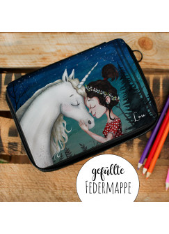 Gefüllte Federtasche Einhorn mit Mädchen Schulstart Federmappe individuelles Federmäppchen & Namen Wunschnamen fm220