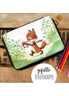 Gefüllte Federtasche Fuchs mit Buch Schulstart Federmappe individuelles Federmäppchen & Wunschnamen fm226