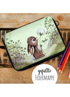 Gefüllte Federtasche Hase mit Pusteblume im Wald Schulstart Federmappe individuelles Federmäppchen & Wunschnamen fm227