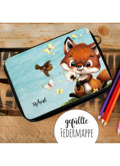 Schultertasche Schultasche Tasche Umhängetasche Federtasche Federmappe Fuchs Füchschen Vogel Schmetterlinge Wunschname Geschenk Bundle37 tsu95 fm239