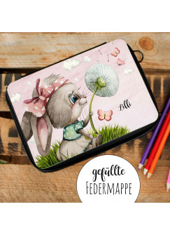 Schultertasche Schultasche Tasche Umhängetasche Federtasche Federmappe Hase Häschen Pusteblume Schmetterlinge Wunschname Geschenk Bundle39 tsu97 fm241