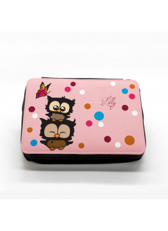 Hauptbild gefüllte Federtasche Eulen mit Punkten und Schmetterling filled pencil case owls with dots and butterfly