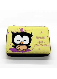 Gefüllte Federtasche Prinzessin Eule keep calm and be princess in gelb fm018