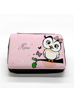 Hauptbild gefüllte Federtasche Eule auf Ast mit Schmetterlingen filled pencil case owl on branch with butterflies