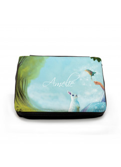 Gefüllte Federtasche Hase Kaninchen mit Kolibri Sommerlichter und Wunschnamen filled pencil case rabbit bunny coney with hummingbird summer lights and custom name fm047