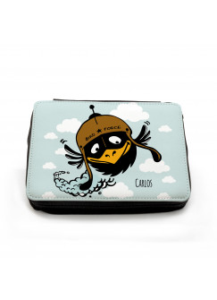 Gefüllte Federtasche fliegender Vogel Birdforce mit Wolken und Wunschnamen Filled pencil case flying bird bird force with clouds and custom name fm053