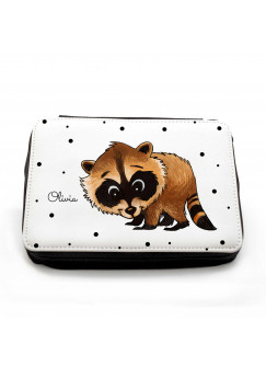 Gefüllte Federtasche Waschbär mit Punkten und Wunschnamen filled pencil case raccoon with dots and desired name fm069