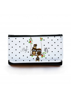 Portemonnaie große Geldbörse Brieftasche Eulchen auf Schaukel mit Punkten und Wunschnamen gbg020 Wallet big purse billfold little owls on swing with dots and desirable name gbg020