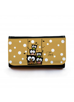 Portemonnaie große Geldbörse Brieftasche Eulchen auf Schaukel mit Punkten und Wunschnamen gbg023 Wallet big purse billfold little owls on swing with dots and desirable name gbg023