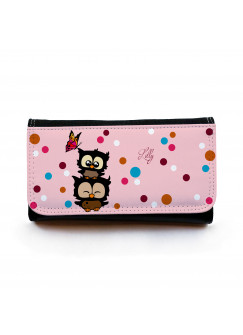 Portemonnaie große Geldbörse Brieftasche Eulen mit Punkten Schmetterling und Wunschnamen gbg027 Wallet big purse billfold owls with dots butterfly and desirable name gbg027