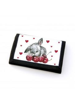 Portemonnaie Geldbörse Brieftasche Häschen mit Kirschen und Herzen gf20 Wallet purse billfold bunny with cherries and hearts gf20