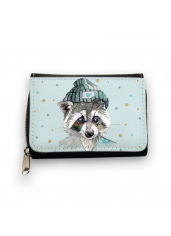 Hauptbild Portemonnaie Geldbörse Waschbär mit Mütze und Punkte in hellblau wallet purse raccoon with cap and dots in light blue gk052