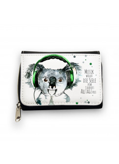 Hauptbild Portemonnaie Geldbörse Koala Bär mit Kopfhörer und Spruch Musik wäscht die Seele vom Staub des Alltags frei wallet purse koala bear with headphones and saying music washes the soul free from the dust of everyday life gk060