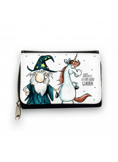 Geldbörse Zauberer und Einhorn mit Spruch lass mal an uns selber glauben Wallet wizard and unicorn with saying  let's  believe on ourselves gk087